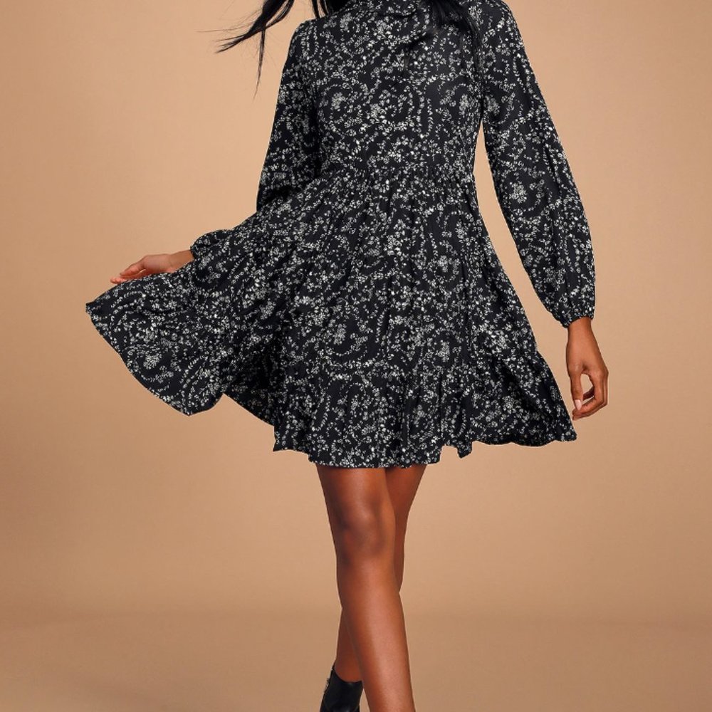 Molly Bracken black and white floral ditsy babydoll dress
